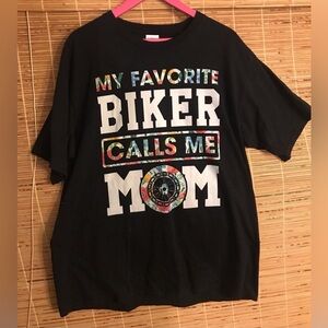 Biker Mom T-Shirt with Floral Lettering  Size XL